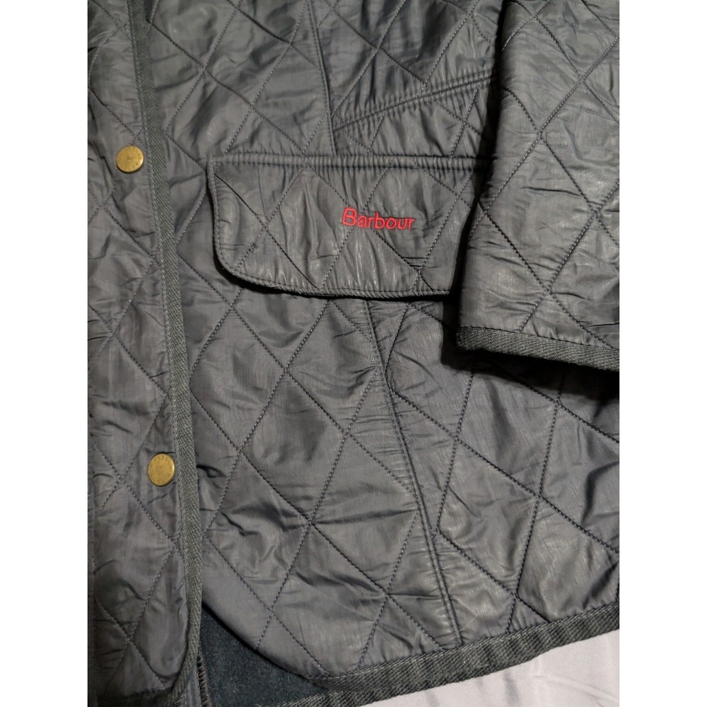 Barbour Quilted Jacket Womens US 10 Gray Fleece Lined Snap Zip Coat UK 14 - Picture 5 of 10